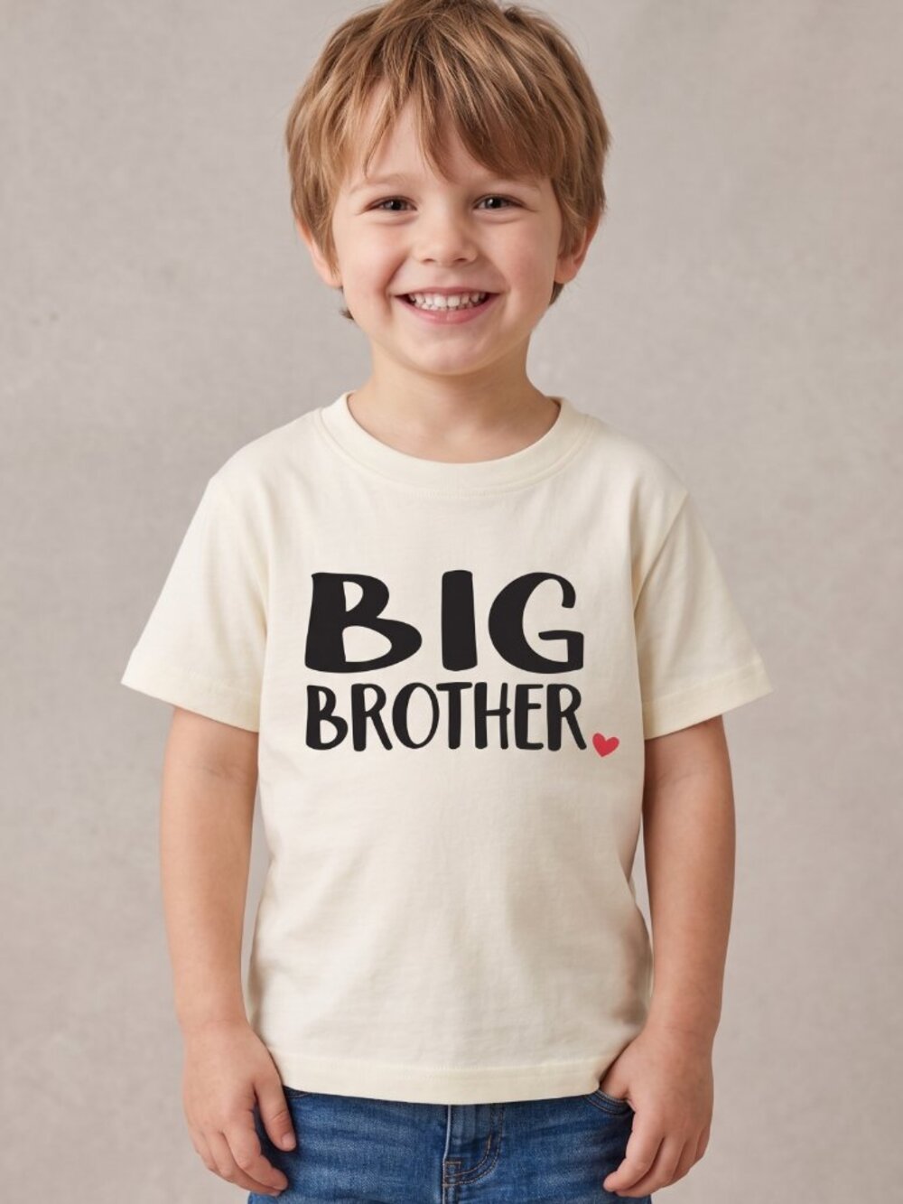 NWOT Toddler Cream Ivory Big Brother Heart Cotton Short Sleeve T-Shirt Size 4